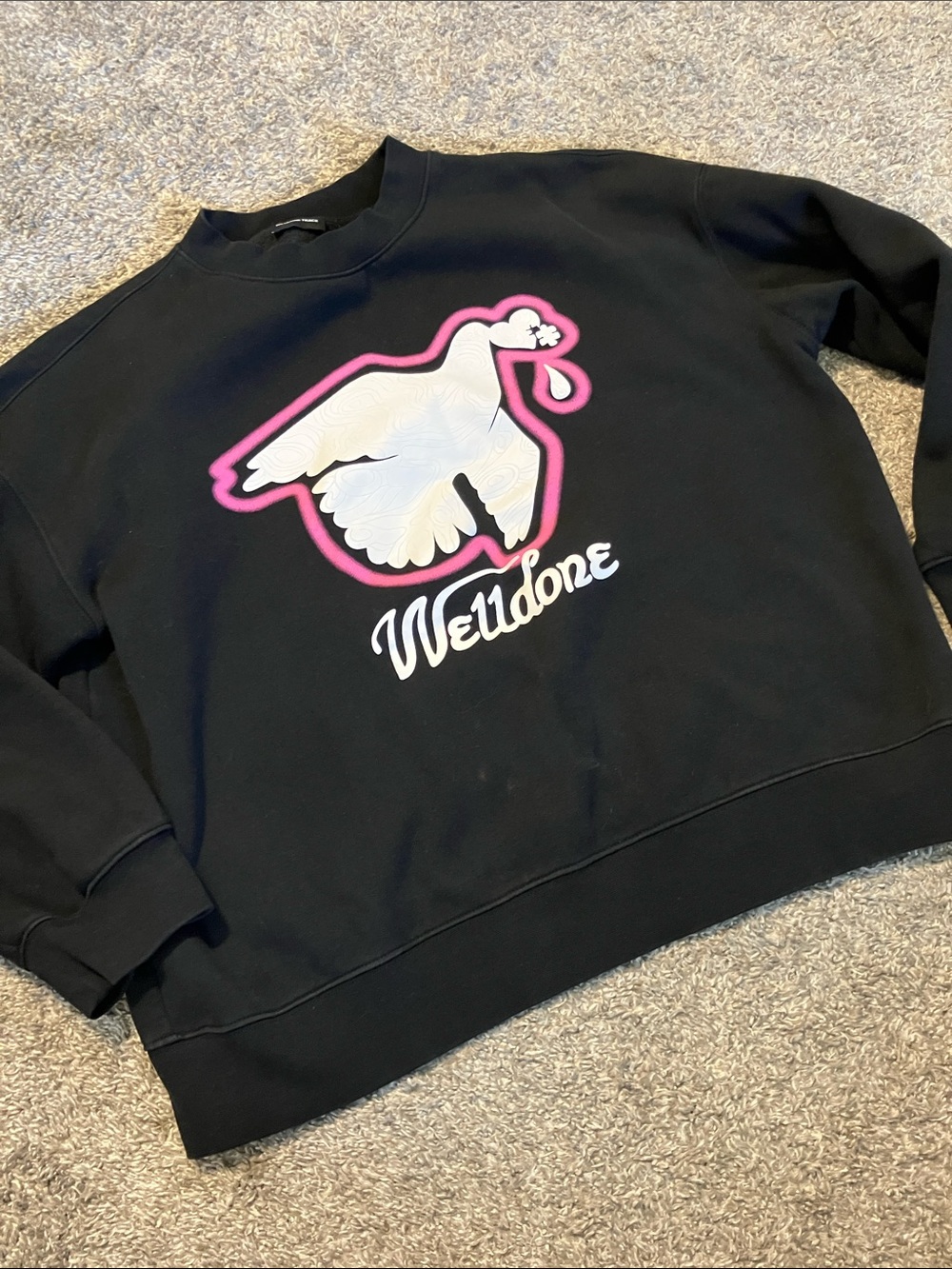 We11done Black Graphic Logo Crewneck Sweatshirt - size medium